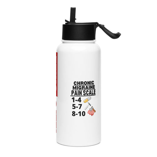 ILLTOCHILL Chronic Migraine Pain scale migraine awareness gift Stainless steel water bottle with a straw lid.