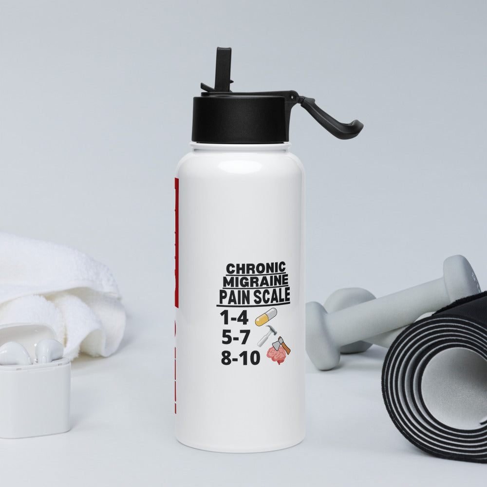 ILLTOCHILL Chronic Migraine Pain scale migraine awareness gift Stainless steel water bottle with a straw lid.