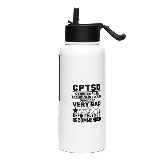 ILLTOCHILL CPTSD Review Complex post traumatic stress disorder sarcastic gift Stainless steel water bottle with a straw lid.