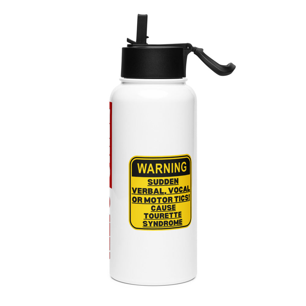 ILLTOCHILL Tourette Syndrome awareness Tics warning Tourettes educational gift Stainless steel water bottle with a straw lid.
