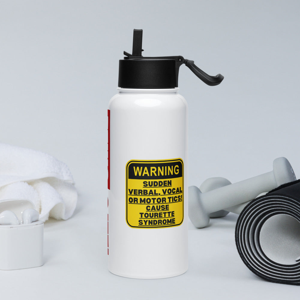 ILLTOCHILL Tourette Syndrome awareness Tics warning Tourettes educational gift Stainless steel water bottle with a straw lid.