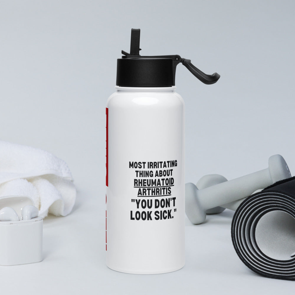 ILLTOCHILL Rheumatoid arthritis awareness Most irritating thing about RA arthritis support gift Stainless steel water bottle with a straw lid.