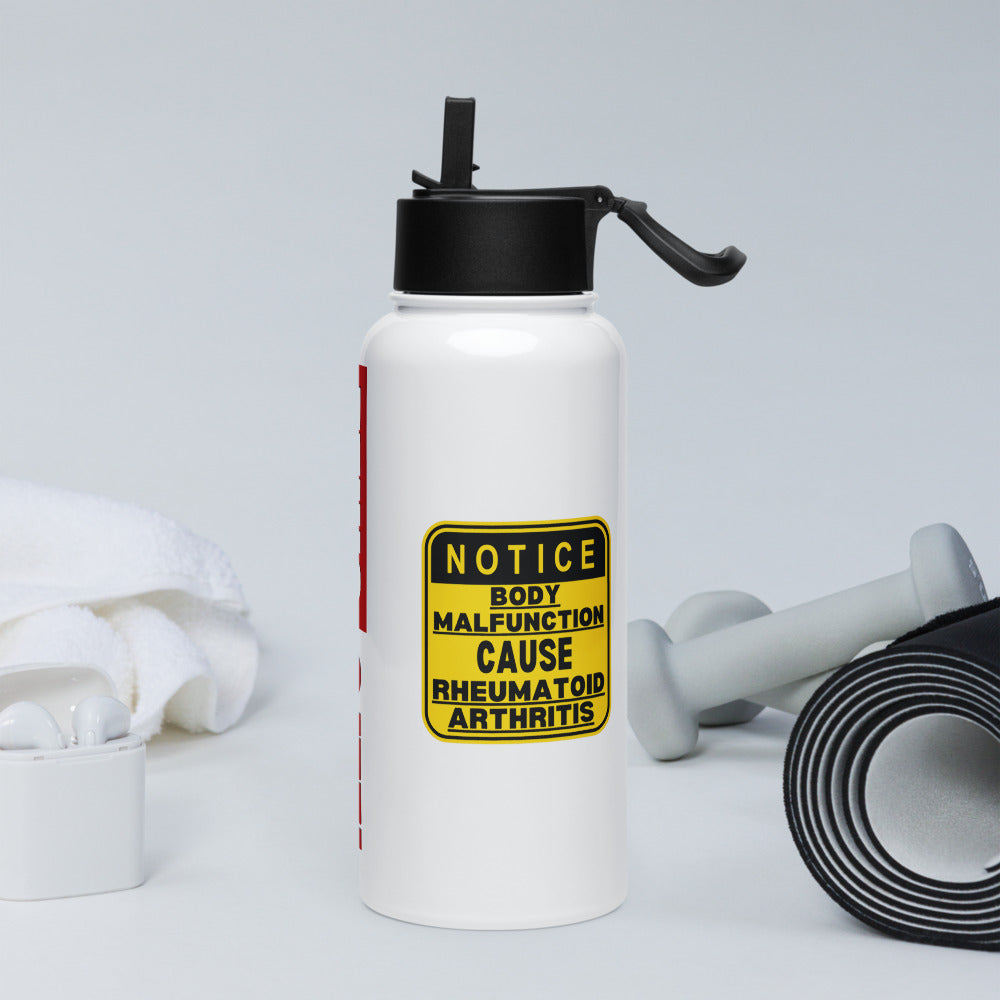 ILLTOCHILL Rheumatoid arthritis awareness Warning sign RA arthritis gift Stainless steel water bottle with a straw lid.