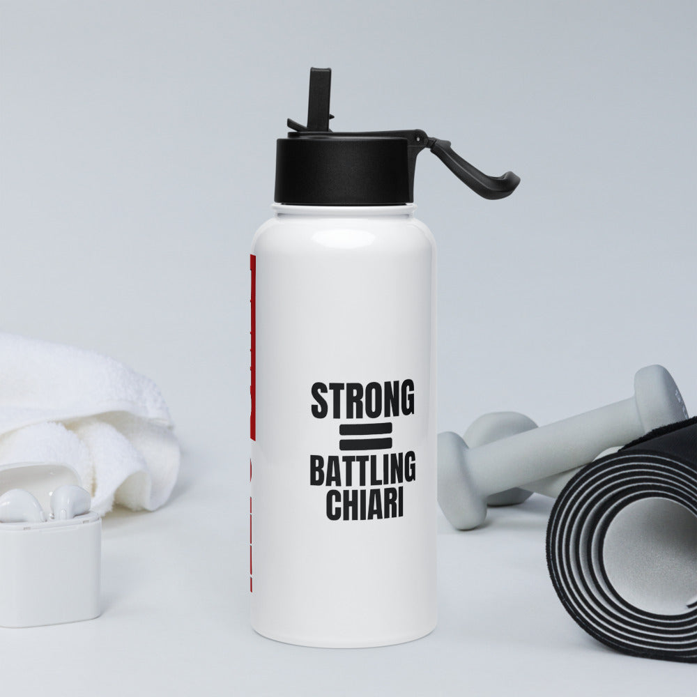ILLTOCHILL Chiari Malformation Awareness Strong is equal to Batting CM Gift Stainless steel water bottle with a straw lid.