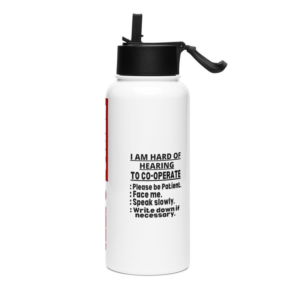 ILLTOCHILL Hard of hearing Co-opration Steps hearing impaired gift Stainless steel water bottle with a straw lid.
