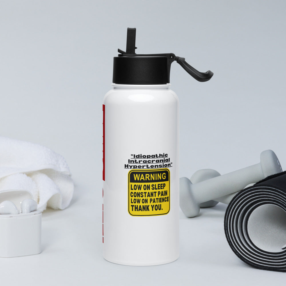 ILLTOCHILL ILLTOCHILL Idiopathic intracranial hypertension awareness Warning sign IIH gift Stainless steel water bottle with a straw lid.