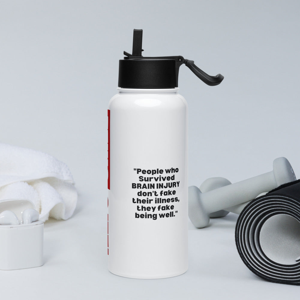ILLTOCHILL TBI Traumatic brain injury Awareness Brain Injury educational gift Stainless steel water bottle with a straw lid.