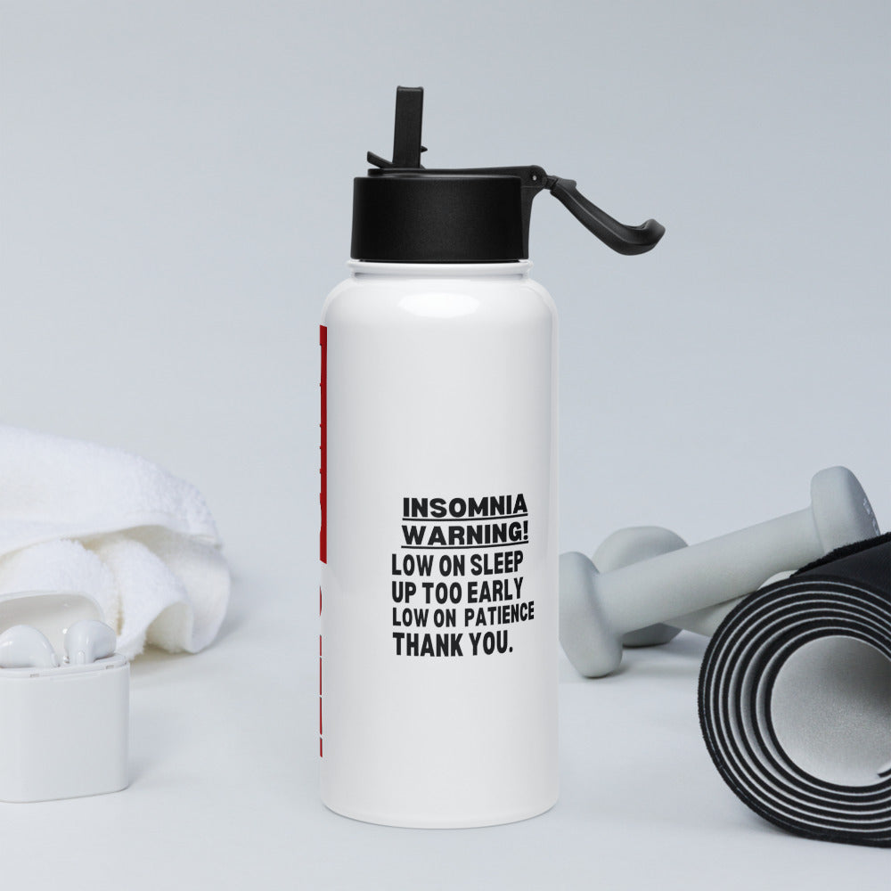 ILLTOCHILL Insomnia warning low on sleep sarcastic insomnia gift Stainless steel water bottle with a straw lid.