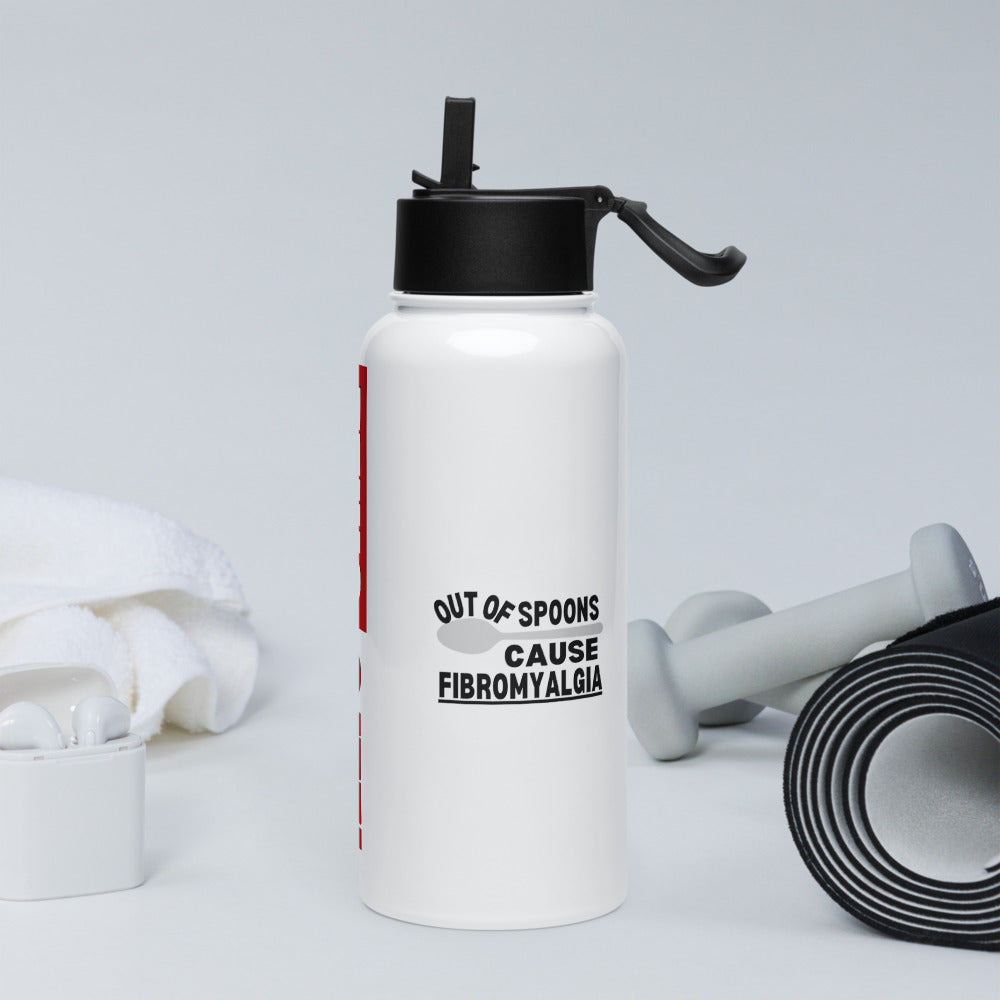 ILLTOCHILL Fibromyalgia awareness Out of Spoons funny fibro gift Stainless steel water bottle with a straw lid.