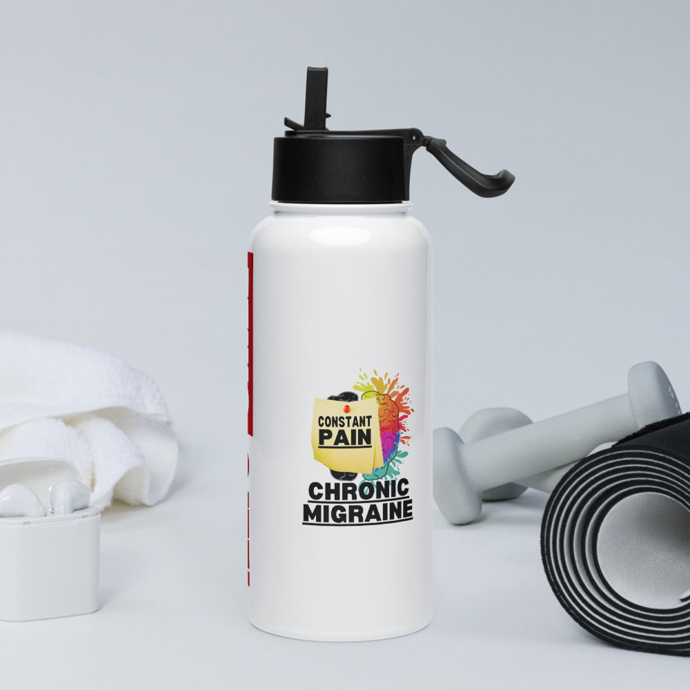 ILLTOCHILL Chronic Migraine Constant Pain migraine support gift Stainless steel water bottle with a straw lid.