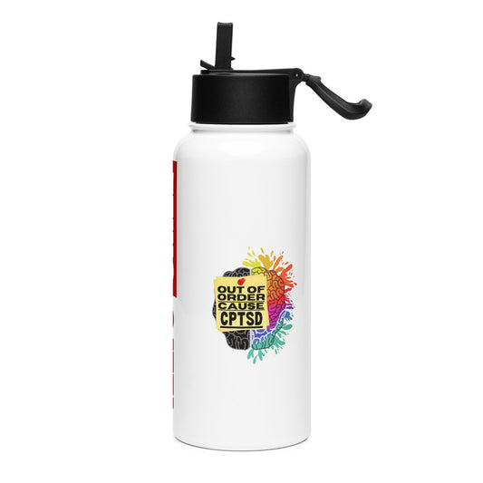 ILLTOCHILL CPTSD Out of order Complex post traumatic stress disorder Awareness gift Stainless steel water bottle with a straw lid.