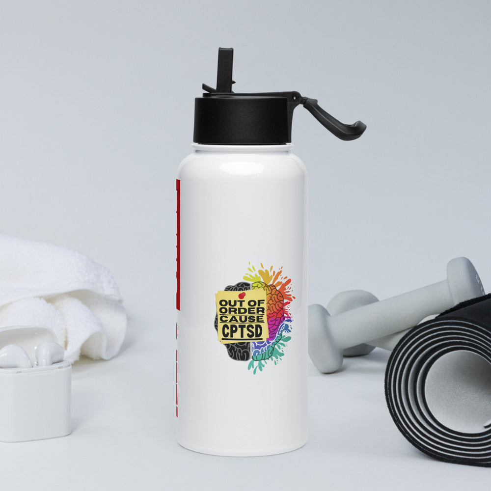 ILLTOCHILL CPTSD Out of order Complex post traumatic stress disorder Awareness gift Stainless steel water bottle with a straw lid.