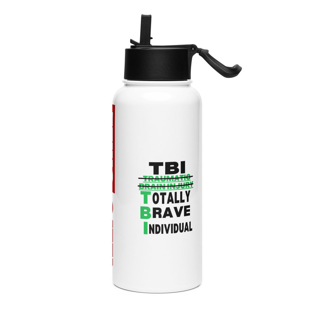 ILLTOCHILL Brain Injury awareness TBI Totally Brave Individual TBI support gift Stainless steel water bottle with a straw lid.
