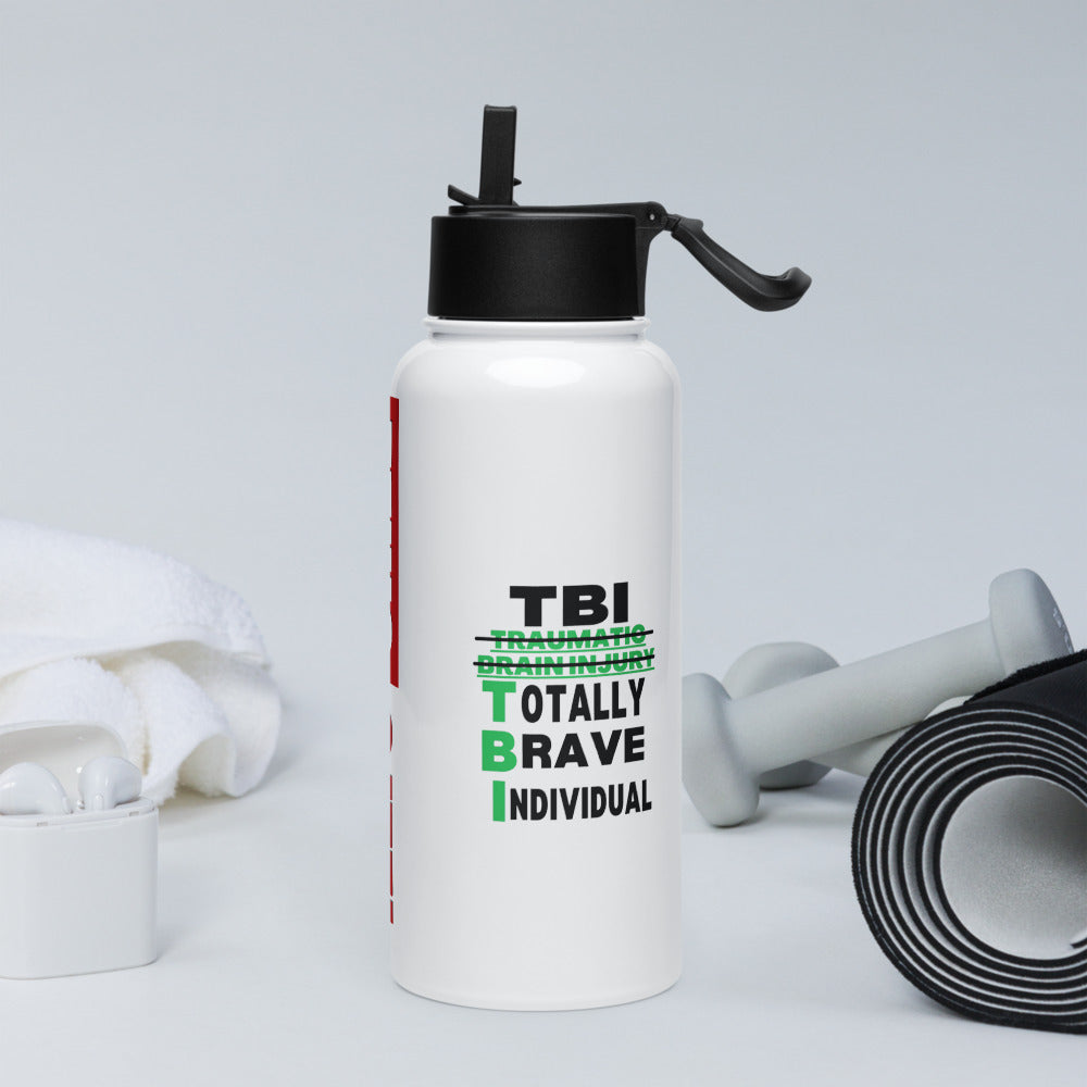 ILLTOCHILL Brain Injury awareness TBI Totally Brave Individual TBI support gift Stainless steel water bottle with a straw lid.
