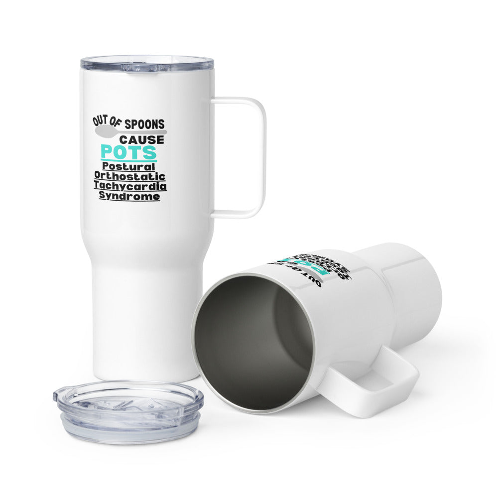 ILLTOCHILL Postural orthostatic tachycardia syndrome support Out of spoons POTS gift Travel mug with a handle.