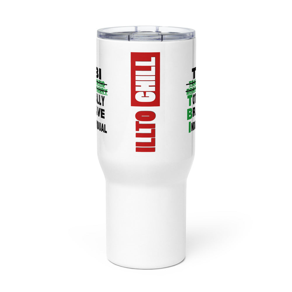 ILLTOCHILL Brain Injury awareness TBI Totally Brave Individual TBI support gift Travel mug with a handle.
