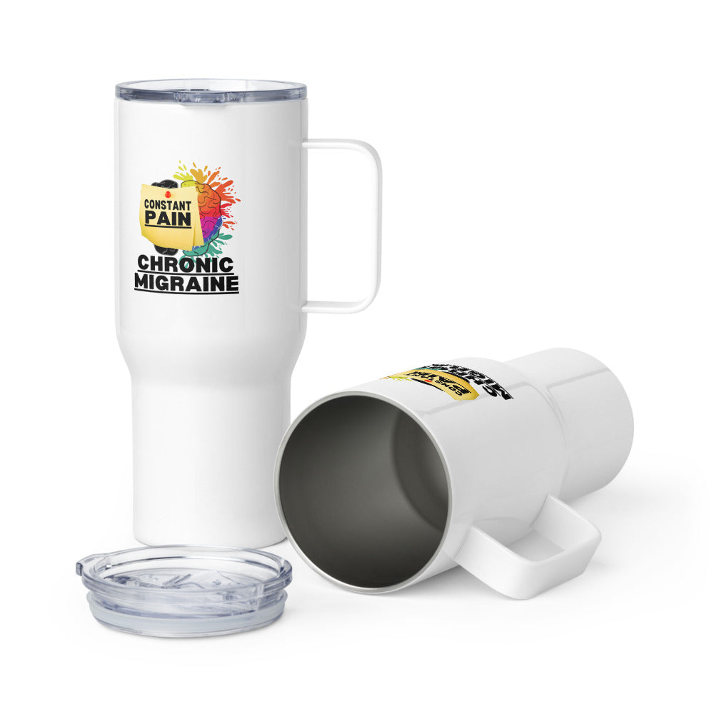 ILLTOCHILL Chronic Migraine Constant Pain migraine support gift Travel mug with a handle.