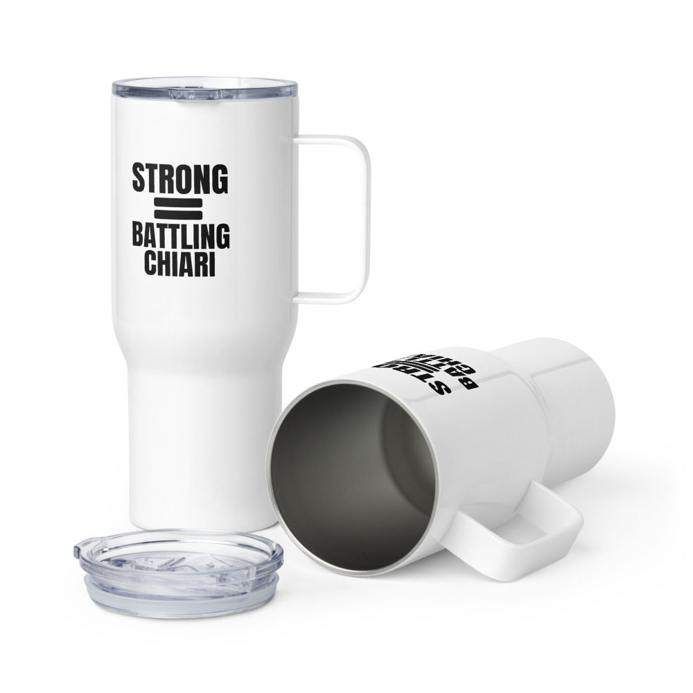 ILLTOCHILL Chiari Malformation Awareness Strong is equal to Batting CM Gift Travel mug with a handle.