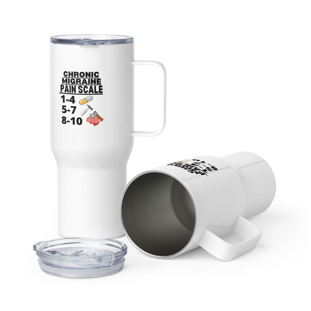 ILLTOCHILL Chronic Migraine Pain scale migraine awareness gift Travel mug with a handle.