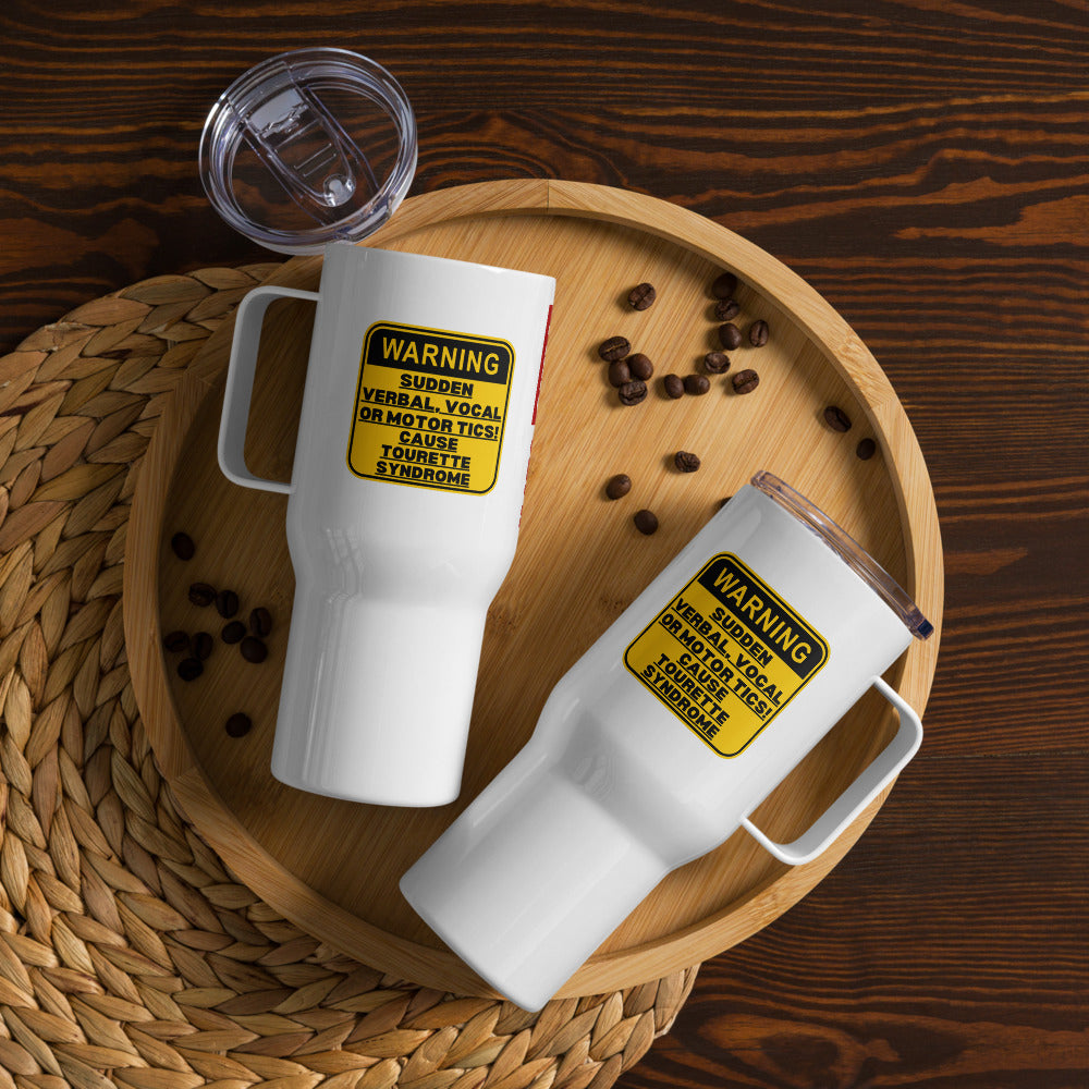 ILLTOCHILL Tourette Syndrome awareness Tics warning Tourettes educational gift Travel mug with a handle.