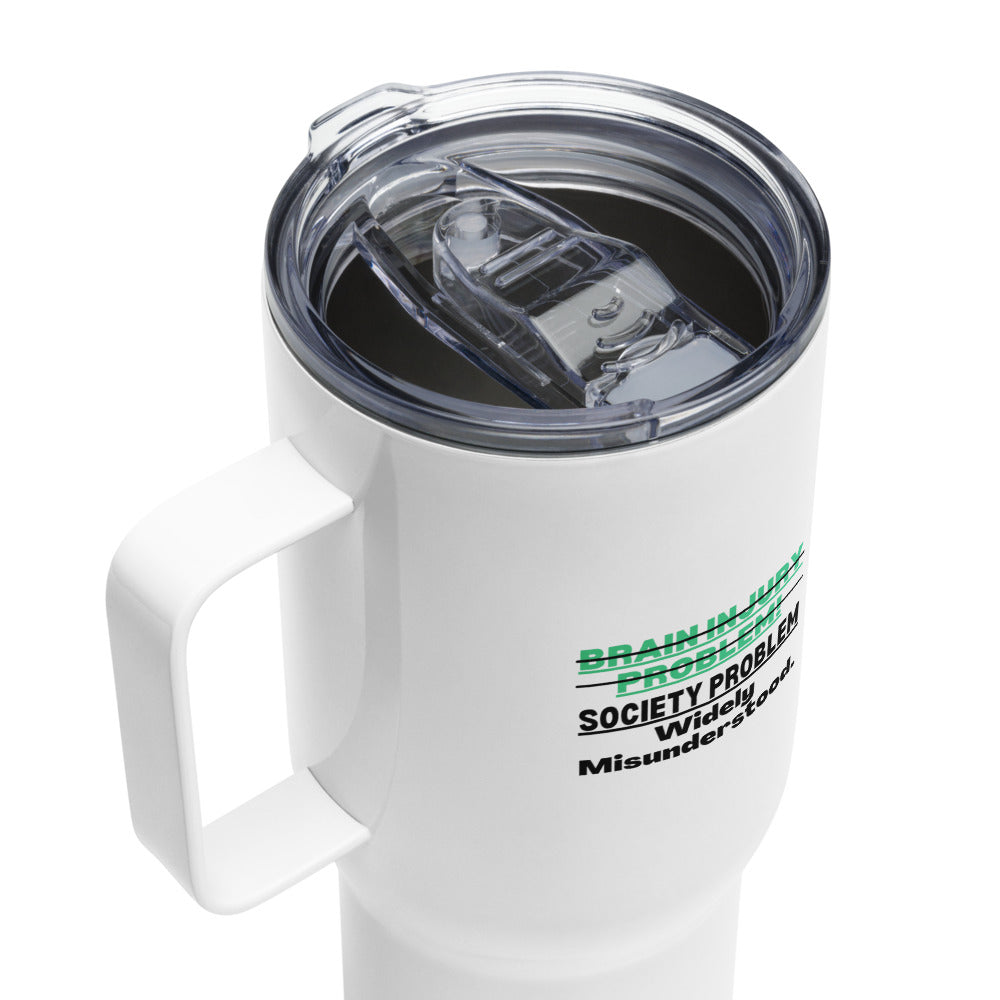 ILLTOCHILL TBI Traumatic brain injury Awareness Brain Injury sarcastic gift Travel mug with a handle.