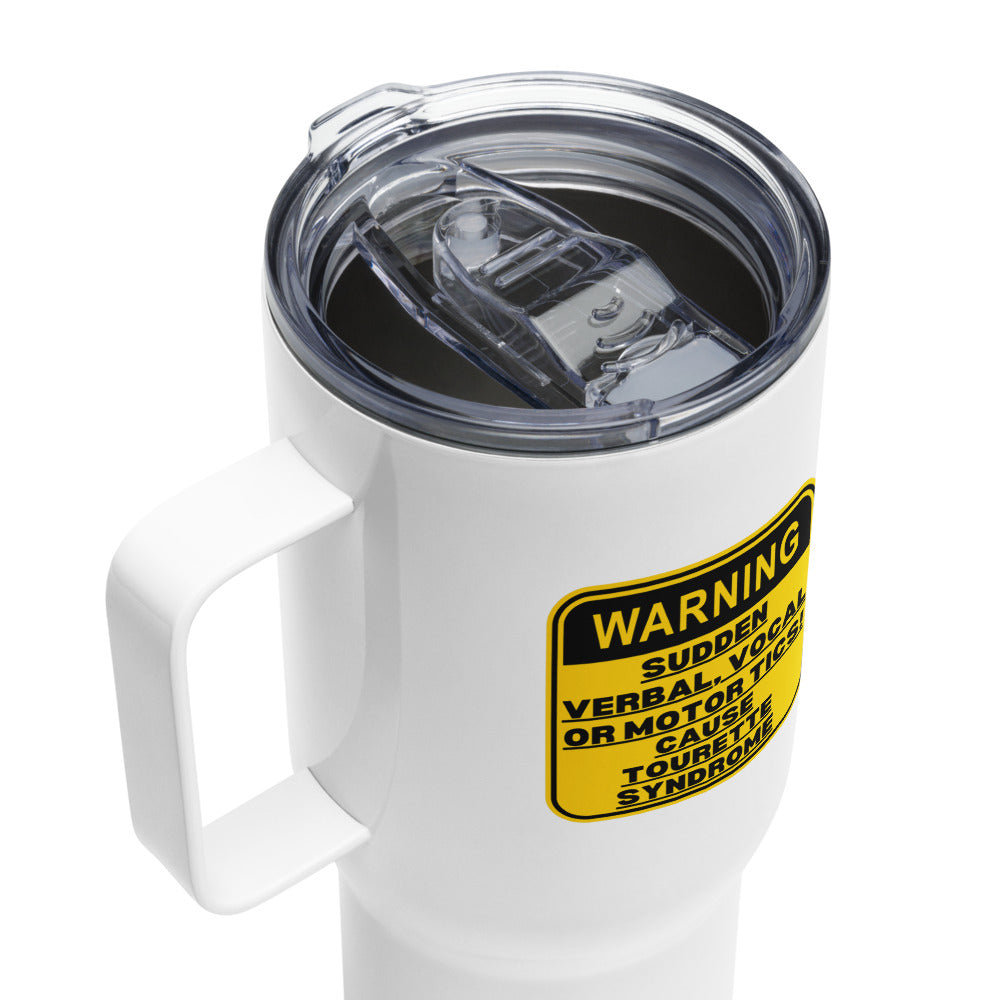 ILLTOCHILL Tourette Syndrome awareness Tics warning Tourettes educational gift Travel mug with a handle.