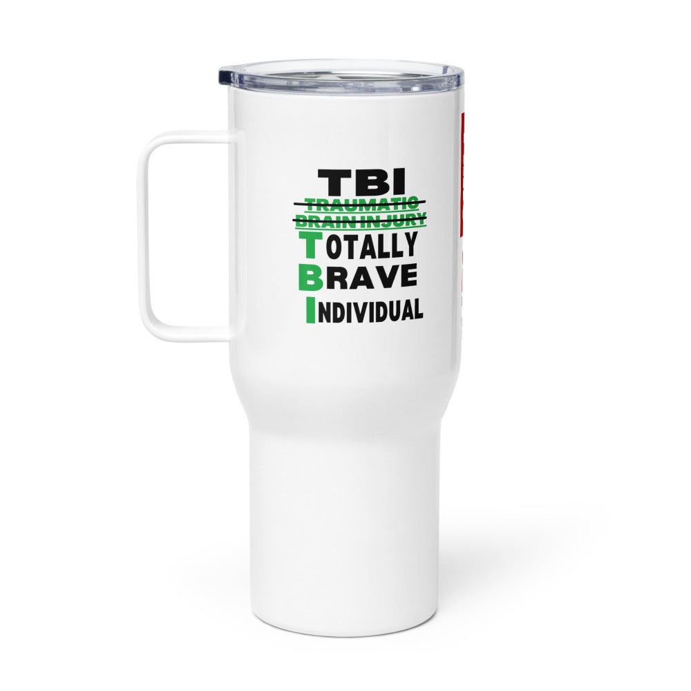 ILLTOCHILL Brain Injury awareness TBI Totally Brave Individual TBI support gift Travel mug with a handle.