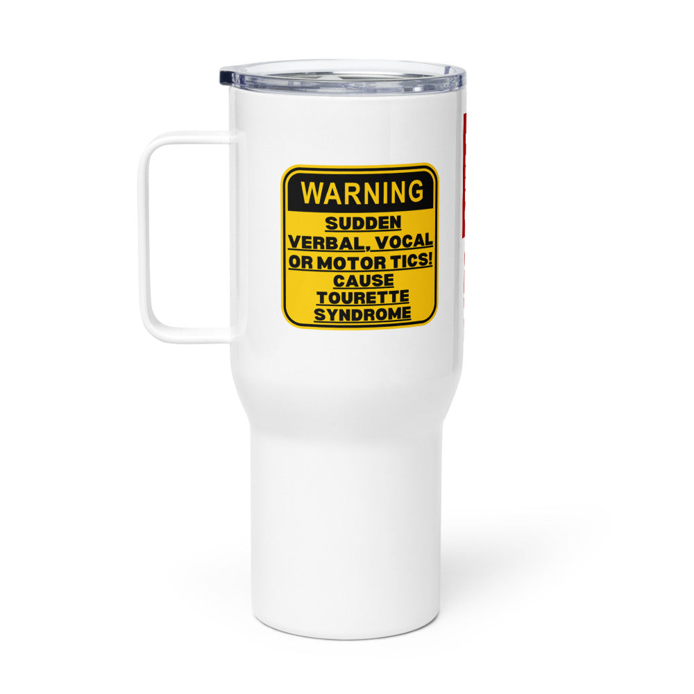 ILLTOCHILL Tourette Syndrome awareness Tics warning Tourettes educational gift Travel mug with a handle.