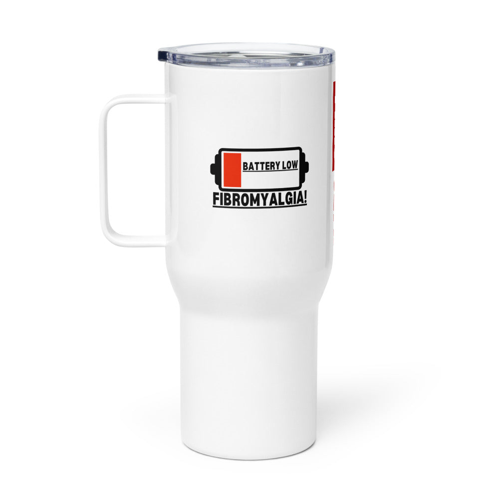 ILLTOCHILL Fibromyalgia awareness Battery Low funny fibro gift Travel mug with a handle.