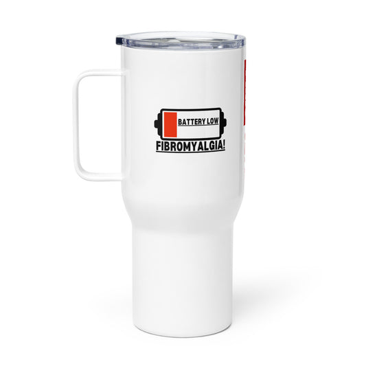 ILLTOCHILL Fibromyalgia awareness Battery Low funny fibro gift Travel mug with a handle.