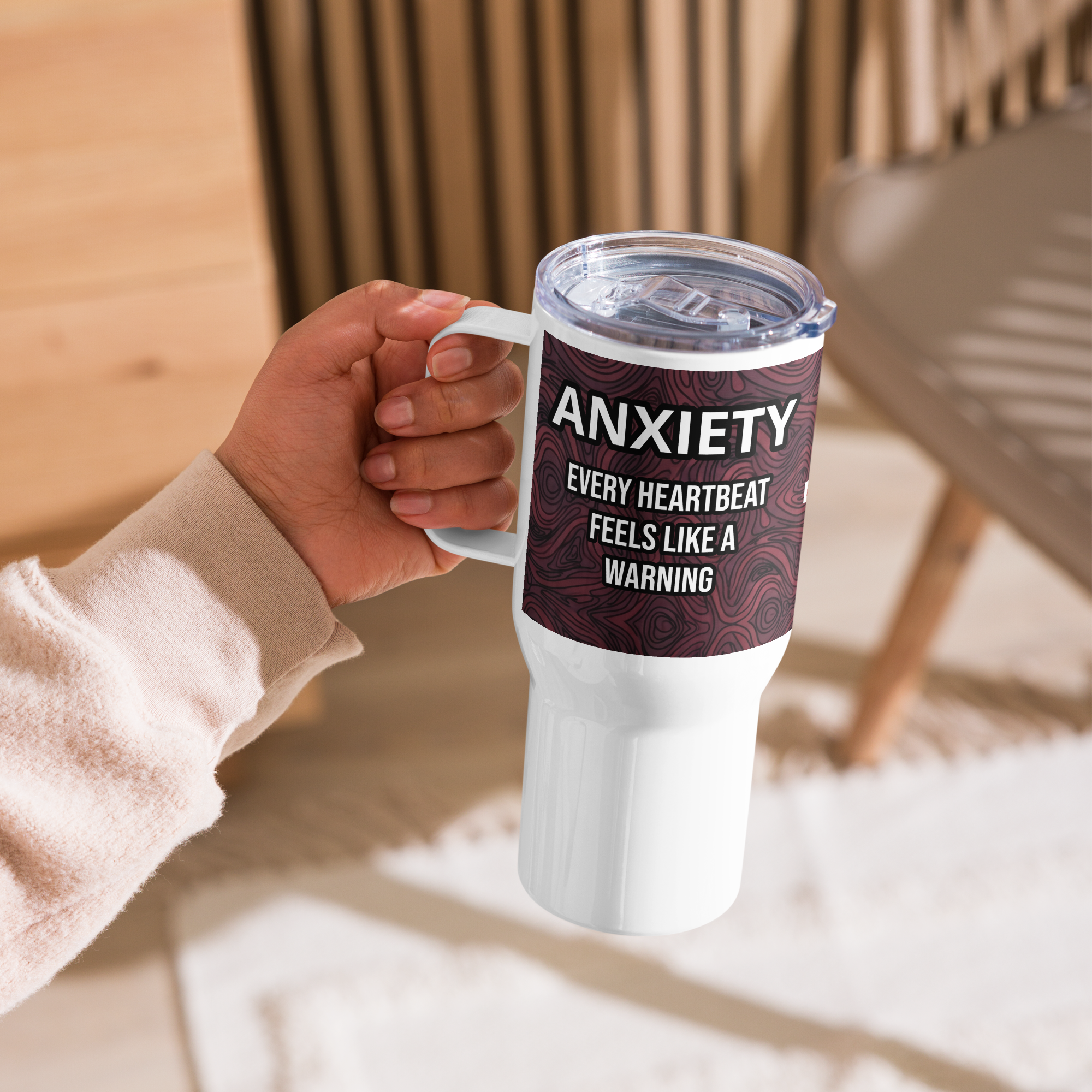 Anxiety Awareness Travel Mug With Handle Mental Health Coffee Anxiety Commute Style by ILLTOCHILL