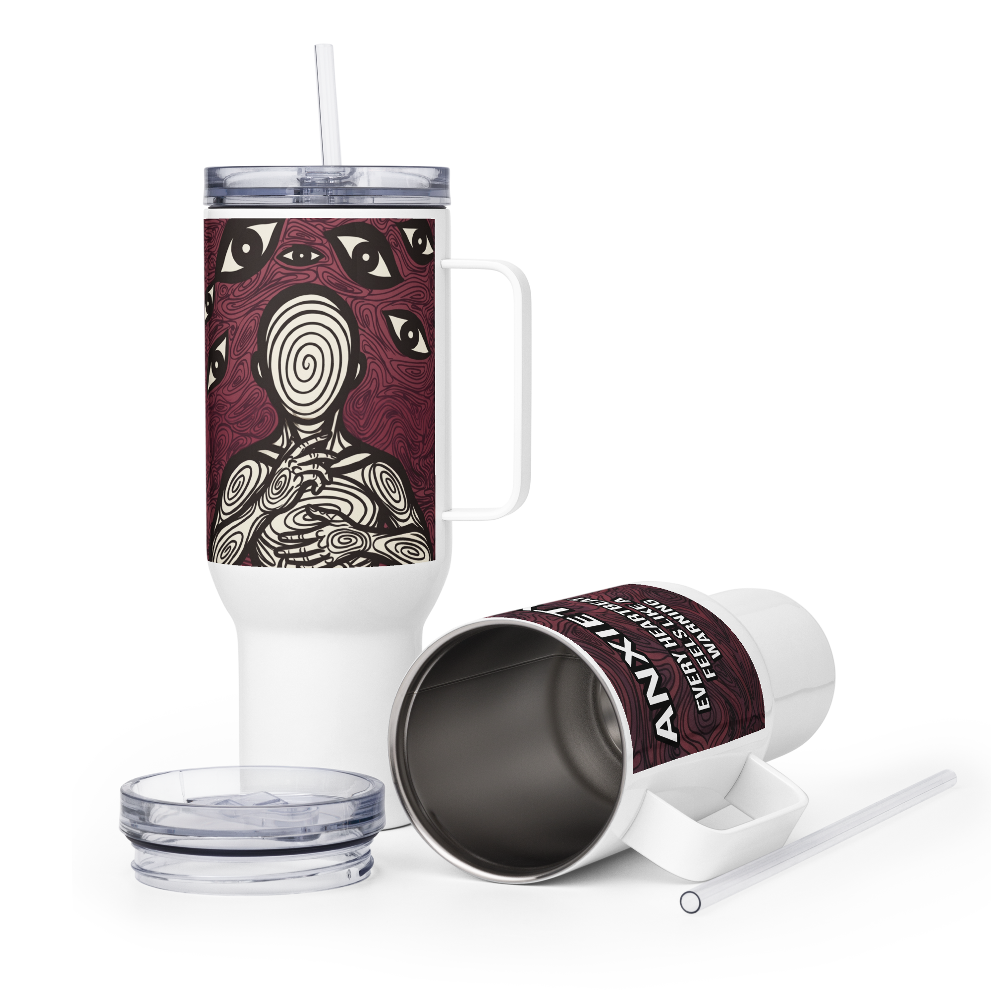 Anxiety Awareness Travel Mug With Handle Mental Health Coffee Anxiety Commute Style by ILLTOCHILL