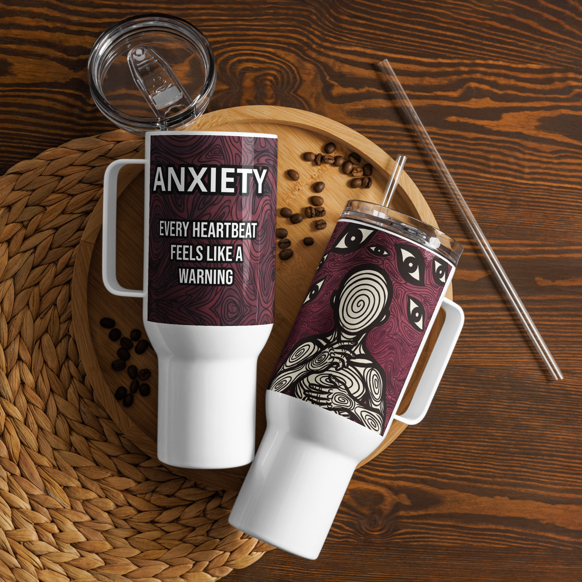 Anxiety Awareness Travel Mug With Handle Mental Health Coffee Anxiety Commute Style by ILLTOCHILL