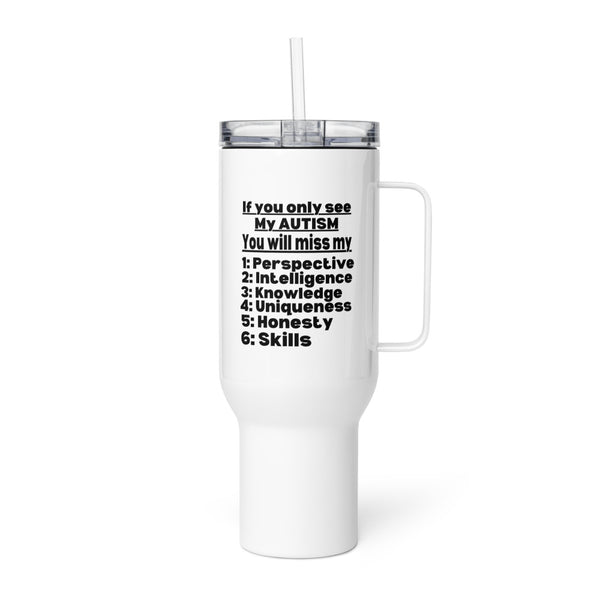 Flat lay of ILLTOCHILL autistic mug alongside everyday carry essentials