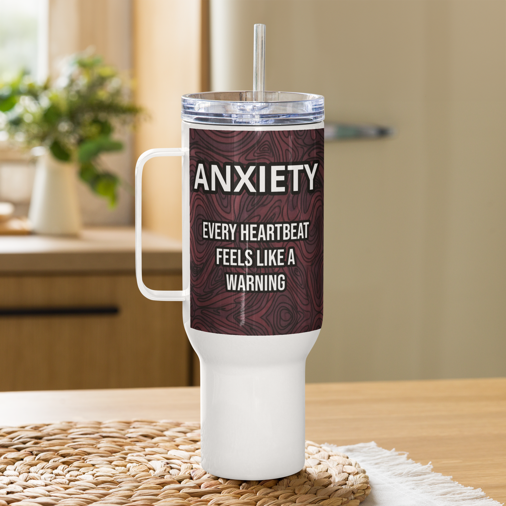 Anxiety Awareness Travel Mug With Handle Mental Health Coffee Anxiety Commute Style by ILLTOCHILL