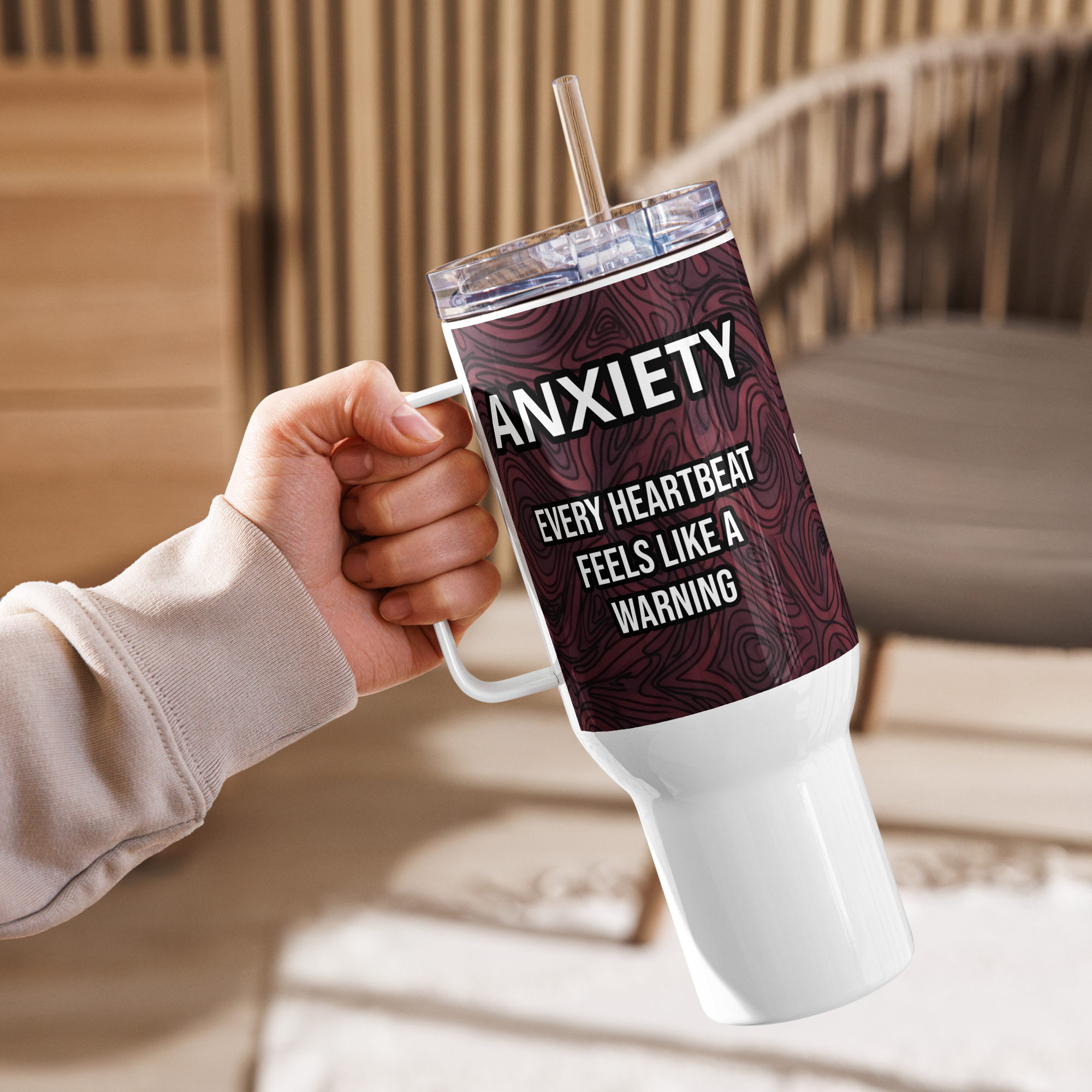 Anxiety Awareness Travel Mug With Handle Mental Health Coffee Anxiety Commute Style by ILLTOCHILL