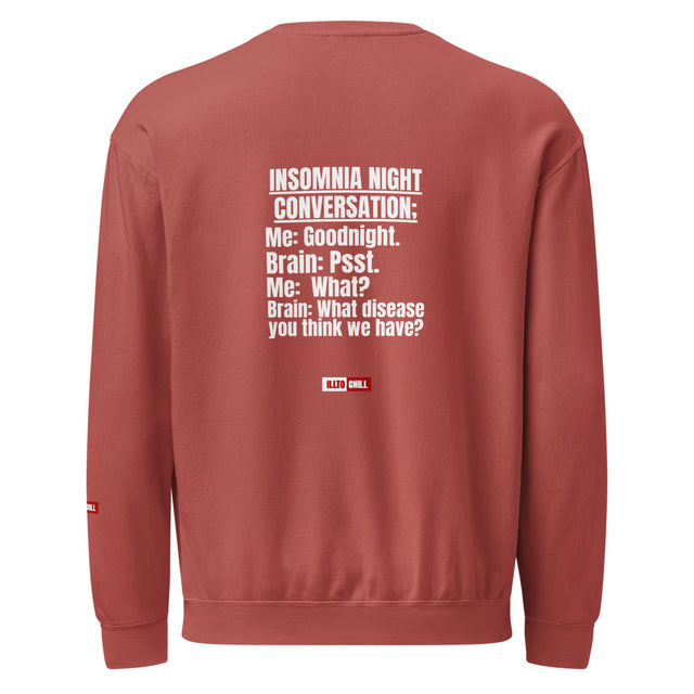 Insomnia Knows No Bedtime: Unisex Garment Dyed Fleece Crewneck Sweatshirt | ILLTOCHILL