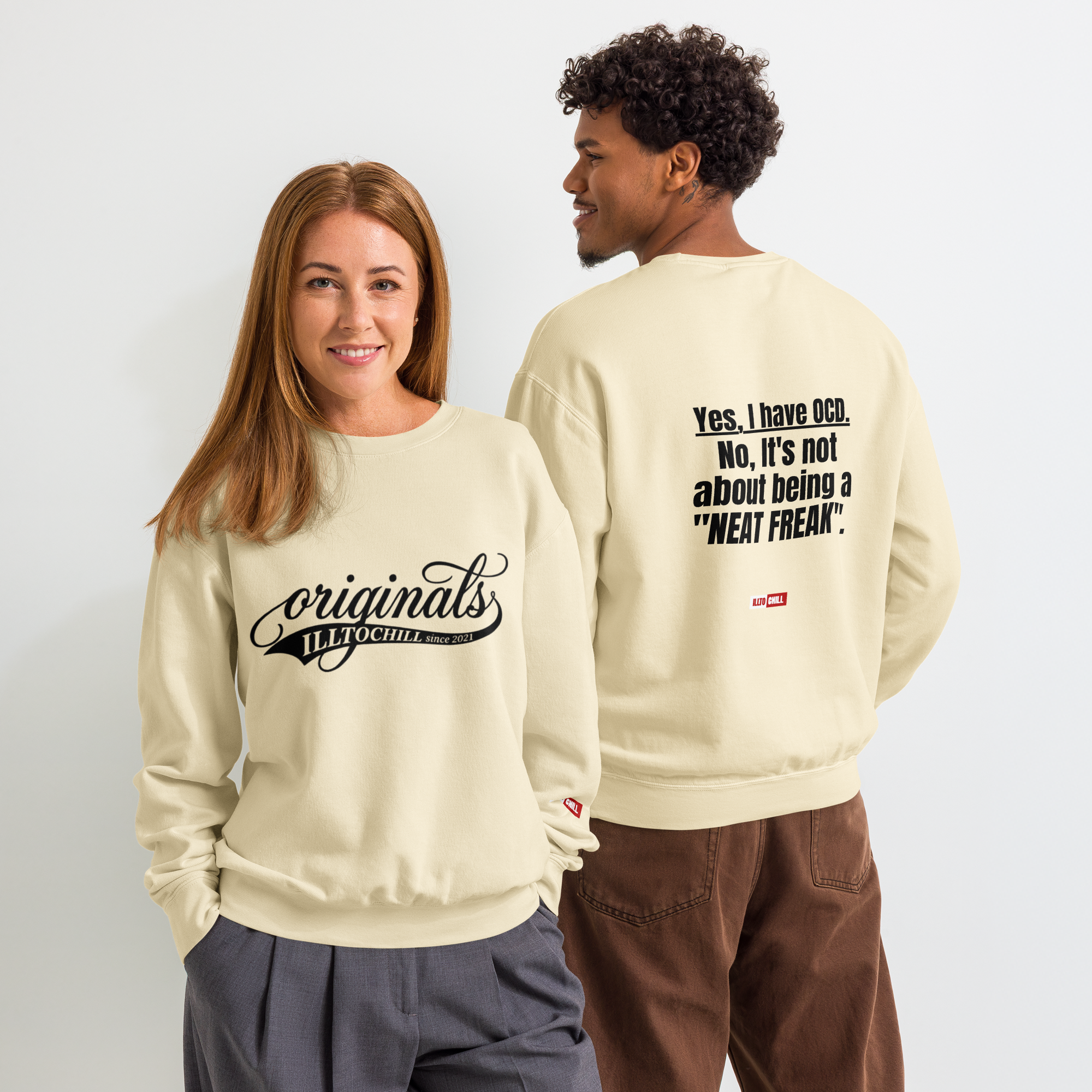 OCD Layered and Unashamed: Unisex Garment Dyed Fleece Crewneck Sweatshirt for the OCD Community | ILLTOCHILL