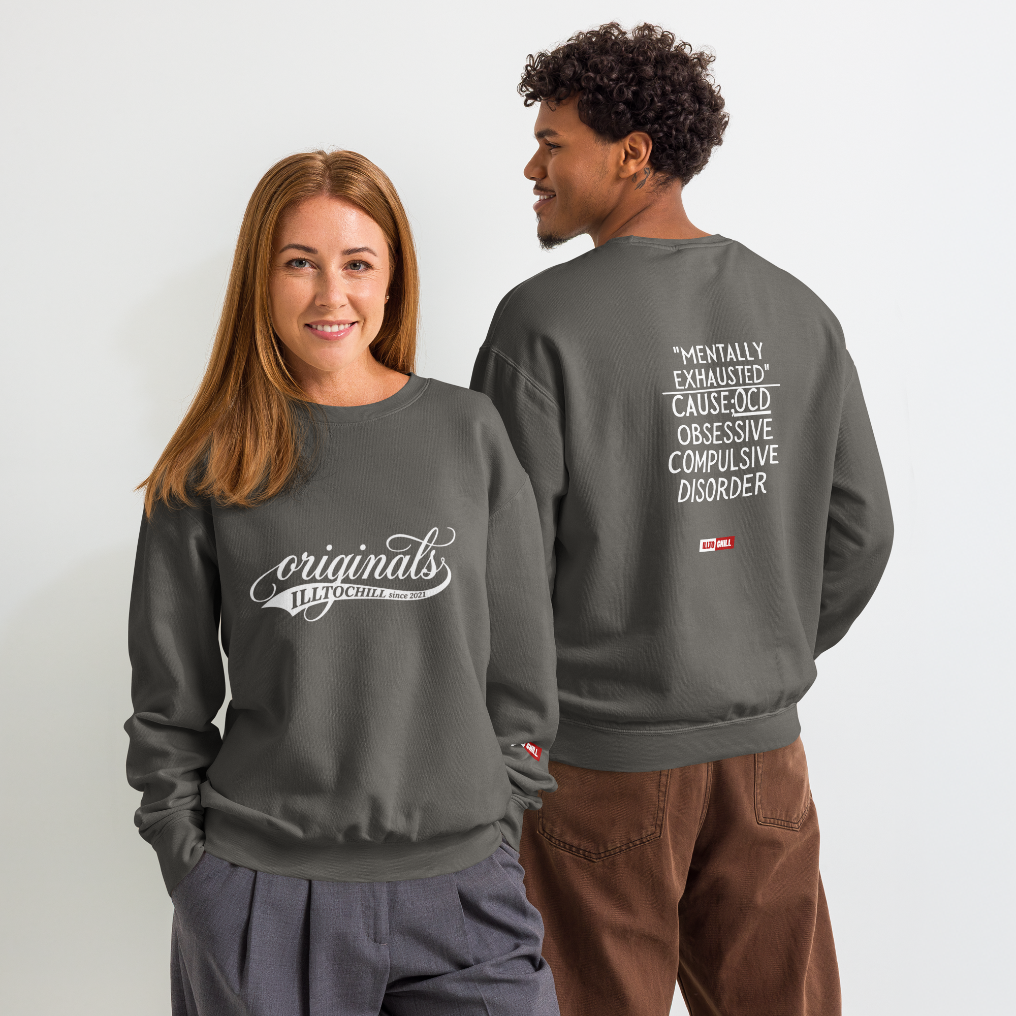 OCD Not Broken: Unisex Garment Dyed Fleece Crewneck Sweatshirt for Every Intrusive Thinker | ILLTOCHILL
