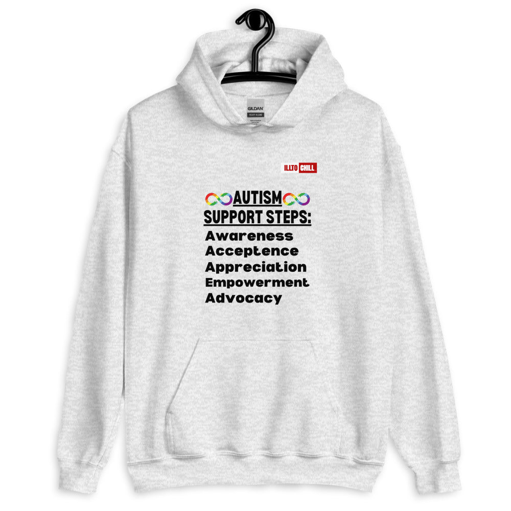 Ash Hoodie Front 2 - ILLTOCHILL Autism awareness gift 'Autism support steps' autistic Unisex Hoodie