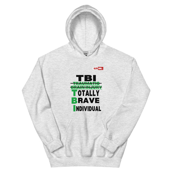 Ash Hoodie Front 1 - ILLTOCHILL Brain Injury awareness 'TBI Totally Brave Individual' TBI support gift Unisex Hoodie