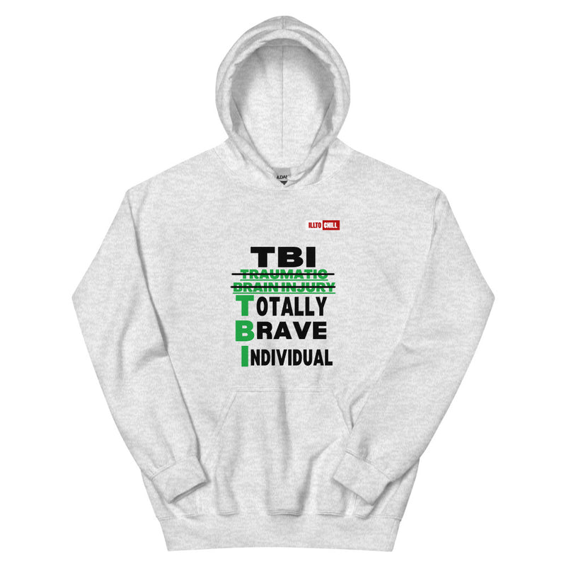 Ash Hoodie Front 1 - ILLTOCHILL Brain Injury awareness 'TBI Totally Brave Individual' TBI support gift Unisex Hoodie