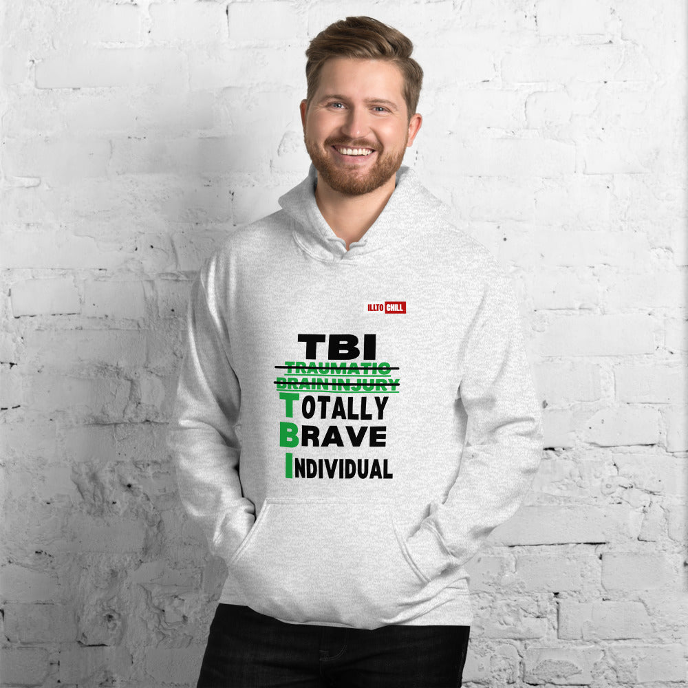 Ash Hoodie Front 3 - ILLTOCHILL Brain Injury awareness 'TBI Totally Brave Individual' TBI support gift Unisex Hoodie