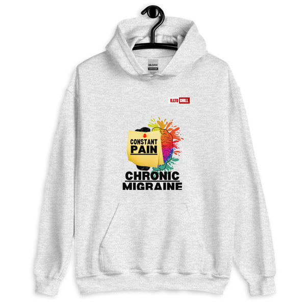 Ash Hoodie Front 2 - ILLTOCHILL Chronic Migraine 'Constant Pain' migraine support gift Unisex Hoodie.