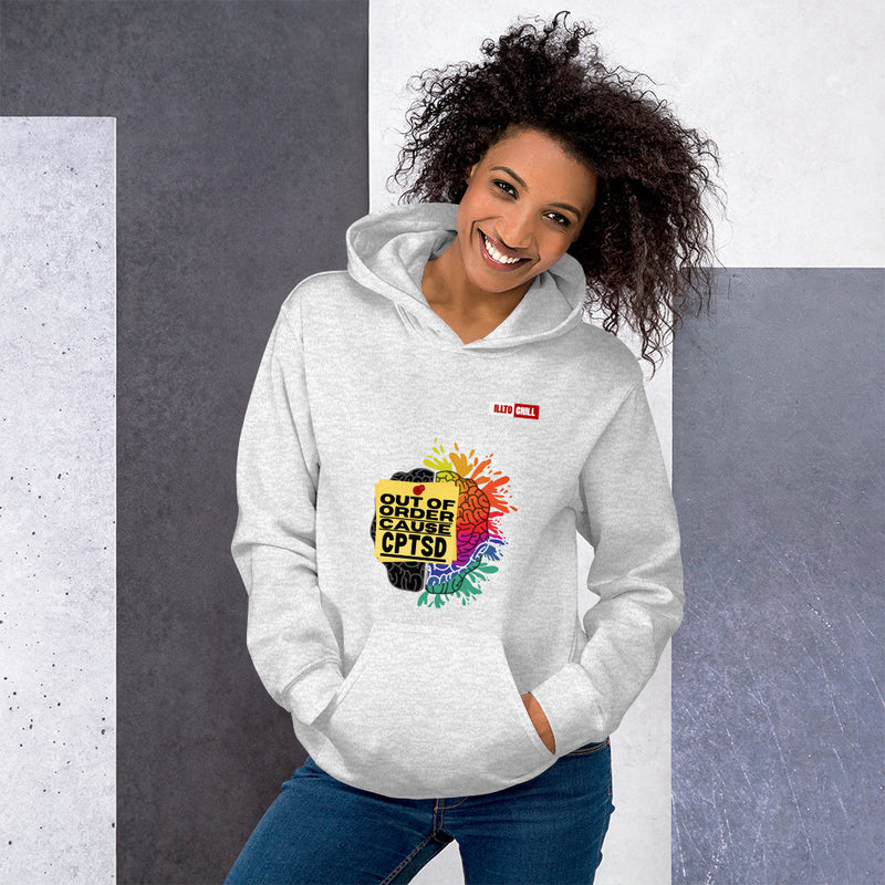 Ash Hoodie Front 4 - ILLTOCHILL CPTSD 'Out of order' Complex post traumatic stress disorder Awareness gift Unisex Hoodie.