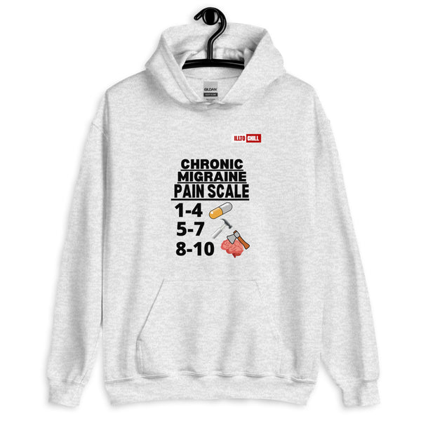 Ash Hoodie Front 2 - ILLTOCHILL Chronic Migraine 'Pain scale' migraine awareness gift Unisex Hoodie.