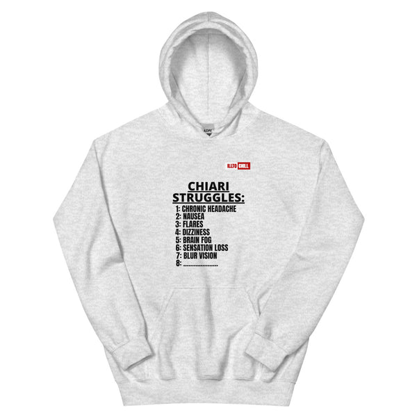 Ash Hoodie Front 1 - ILLTOCHILL CM Chiari Malformation awareness, Chiari Struggles Infinite List gift Unisex Hoodie.