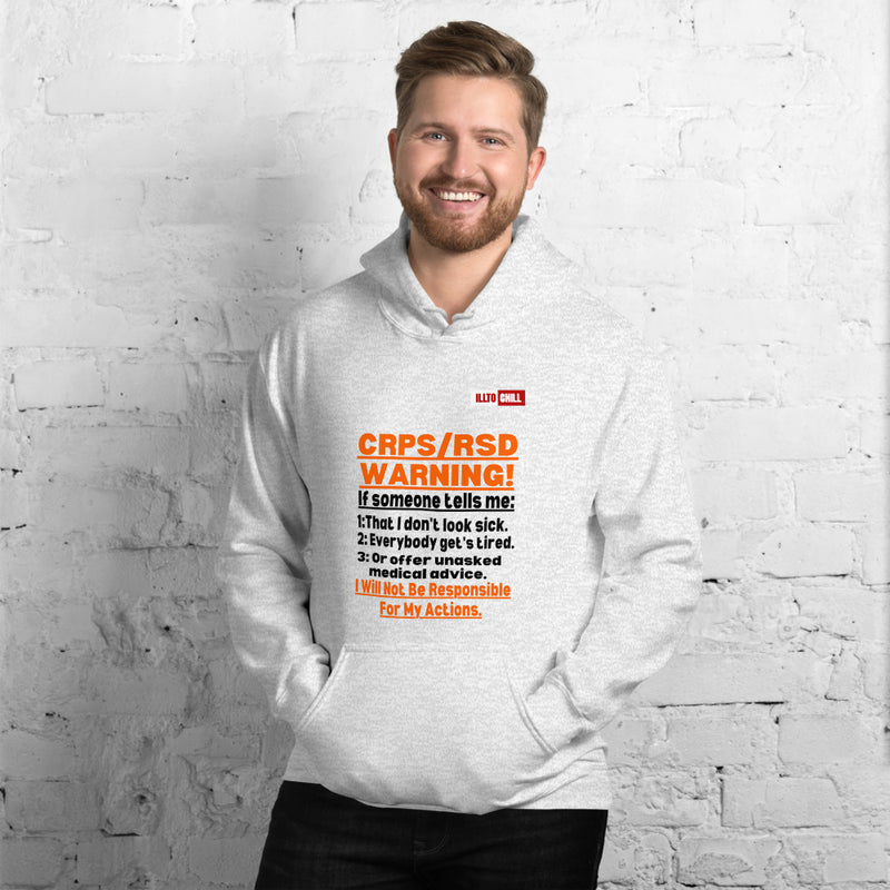 Ash Hoodie Front 3 - ILLTOCHILL 'Complex regional pain syndrome Warning' CRPSRSD awareness sarcastic gift Unisex Hoodie.