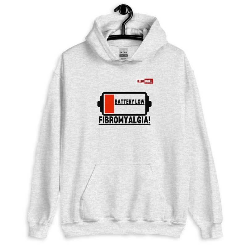 Ash Hoodie Front 2 - ILLTOCHILL Fibromyalgia awareness 'Battery Low' funny fibro gift Unisex Hoodie.