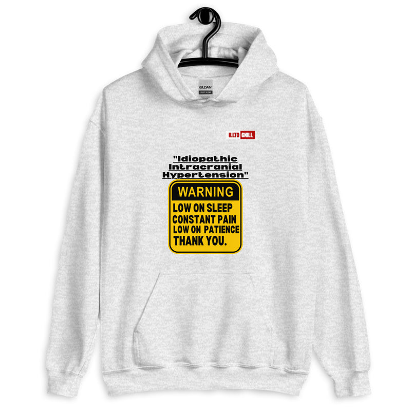 Ash Hoodie Front 2 - ILLTOCHILL ILLTOCHILL Idiopathic intracranial hypertension awareness 'Warning sign' IIH gift Unisex Hoodie.